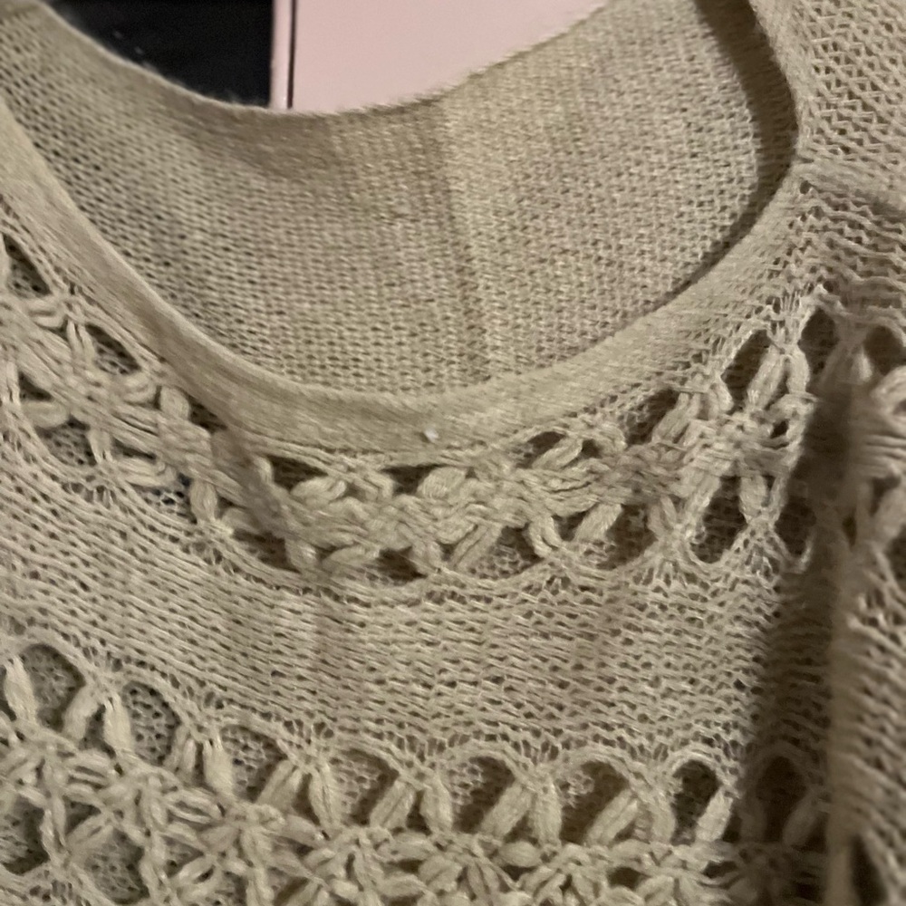 chic Cream Crochet Openwork Knit Crewneck poncho